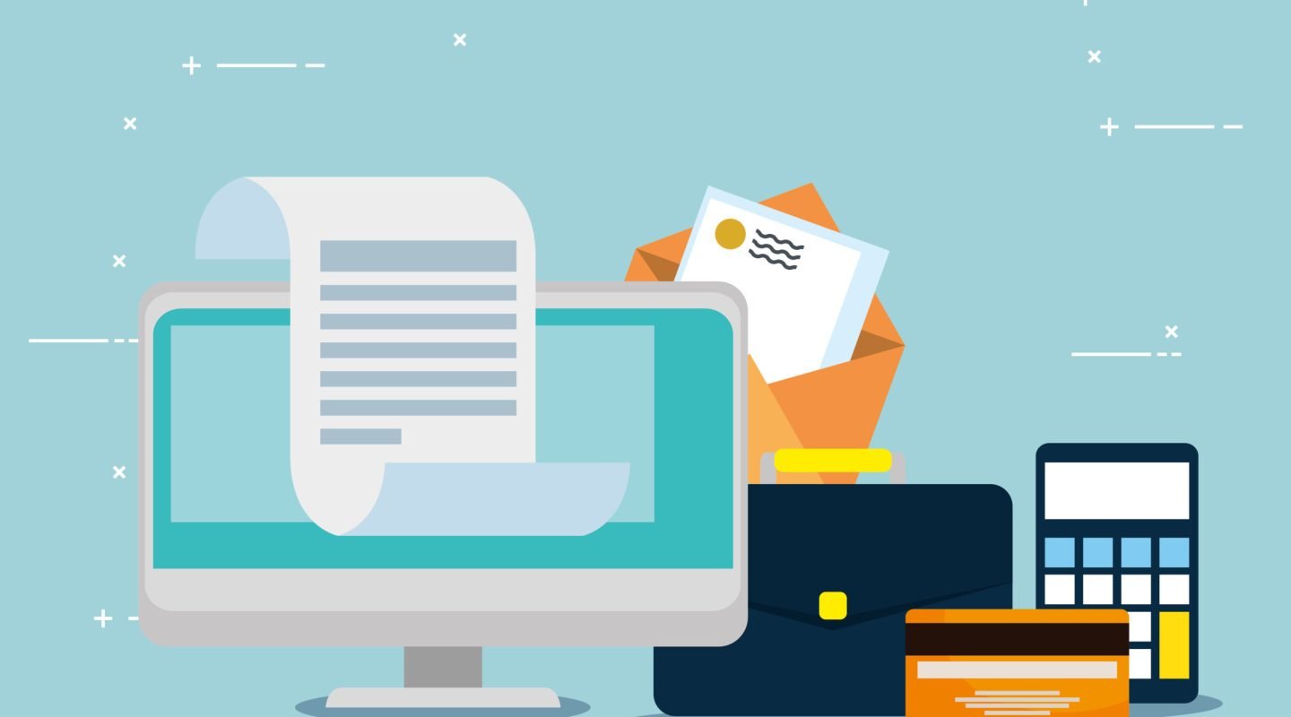 computer information with credit card and letter message computer information with credit card and letter message vector illustration
